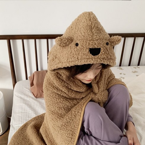 비브삭 뽀글이 커플 후드 담요 무릎담요 치마담요 입는 망토