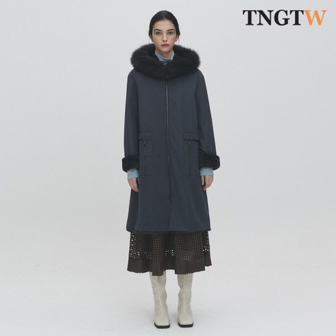 TNGTW 여우털 빅포켓 후드 그레이안감 롱 코트 그레이 THU0CDW99 HGE