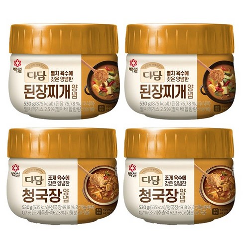 2023년 가성비 최고 된장찌개양념530gx4개cj공식 - CJ다담 된장찌개양념 530g x2개 + 다담 청국장양념 530g x2개, 2개, 단일상품_개당 중량_상세페이지참조