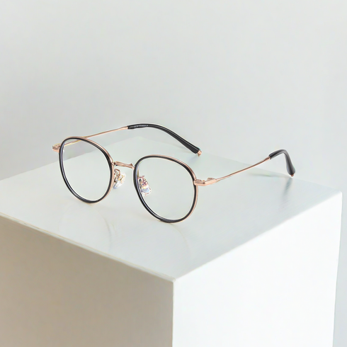 초경량안경테 - 가벼운 초경량 티타늄 남녀공용 블루라이트 차단 렌즈+안경 금속테+케이스+안경닦이 세트
