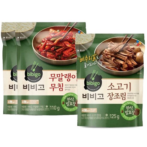 비비고무말랭이 - (냉장)비비고 무말랭이 무침110gx2개+소고기 장조림 125gx1개, 1세트