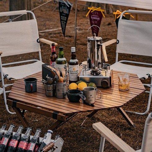 캠핑 접이식 롤 테이블 휴대용 팔각형, 오크 컬러