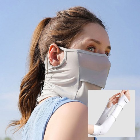 엘몰 골프 햇빛가리개 UV 자외선 99.9%차단 아이스 쿨링 골프 마스크+팔토시, 마스크_그레이, 팔토시_화이트, 1개