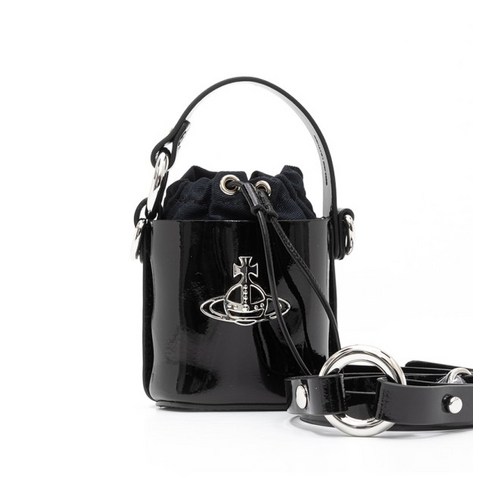 비비안웨스트우드 (당일) 23FW 비비안 웨스트우드 샤인 블랙 미니 여성 레더 버킷백 5202006CUL001ON403