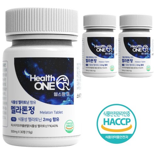 식물성멜라토닌 - 헬스원큐 식물성 멜라토닌 2mg 함유 멜라톤정, 3개, 30정