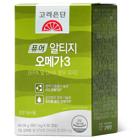 고려은단 퓨어 알티지 오메가3 업그레이드 48.06g (801mg x 60캡슐) [용량UP], 60정, 1개