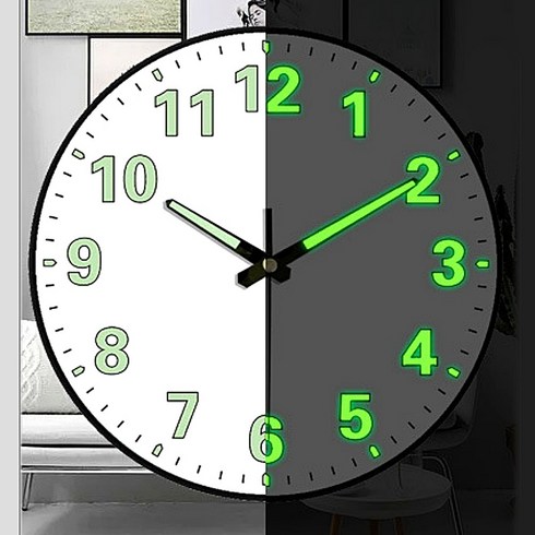 문구벽시계 - 무소음 큰글씨 야광 벽시계 무타공