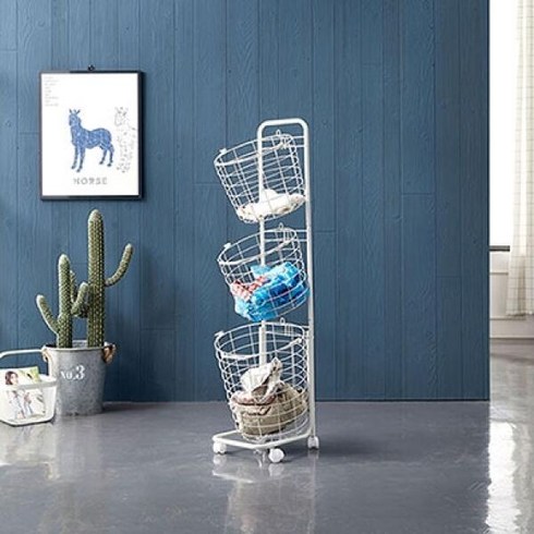 데코지엔 이동식 빨래 바구니 분리수거 3단, 화이트