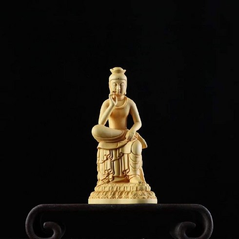 반가사유상 인테리어 불상 보살 불교 부처상 지장 황양목 향나무 조각 장식품, 스타일 1: 향나무 높이 18cm