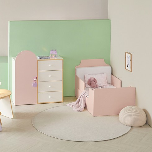 길이조절침대 - 코코힐리퍼니처 국내생산 E0 어린이 길이조절 침대 (옐로우 핑크), 핑크