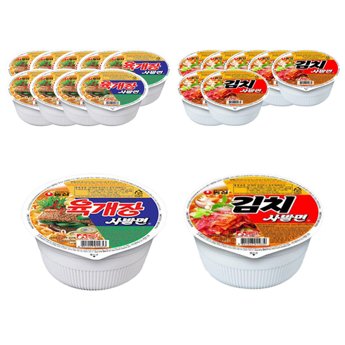 [ 햇살마중 ] 농심 사발면 2종 육개장 사발면 86g 10개 + 김치 사발면 86g 8개, 1세트