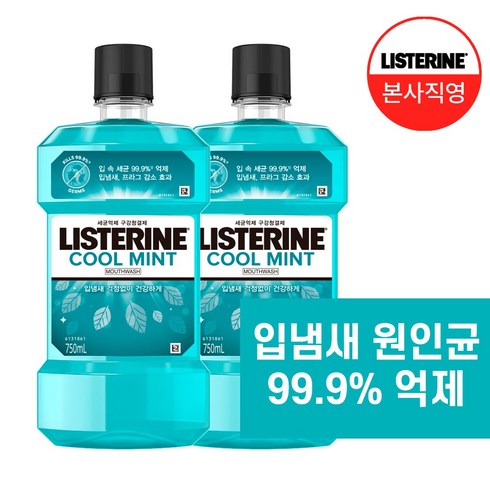 리스테린 쿨민트 구강청결제, 750ml, 2개