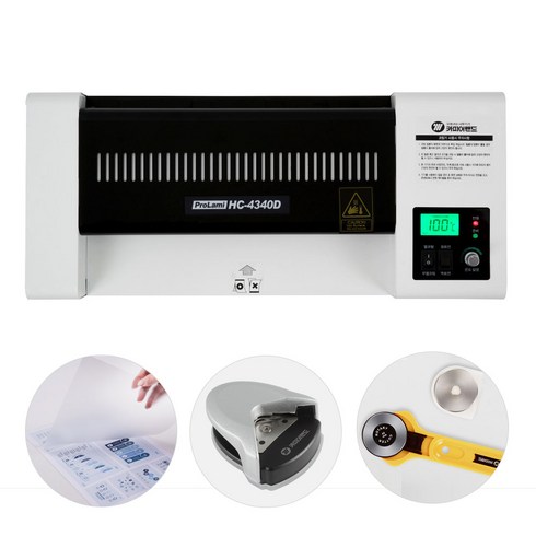 카피어랜드 프로라미 코팅기 화이트 LCD A3 4롤러 고급형 스틸 HC-4340D +코팅지+코너라운더+롤러커터