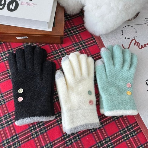 [3개SET] 워더미 포근 스마트폰터치 러블리 스마일단추 여성 장갑 W856