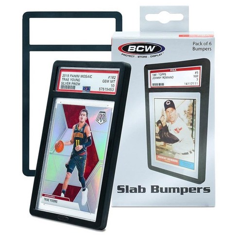 BCW 등급 카드 S+ 슬래브 범퍼 투명 6팩 | 표준 PSA 케이스용 슬래브용 실리콘 케이스 쉬운 그립 및 가장자리 보호 프로텍터, 01.Black