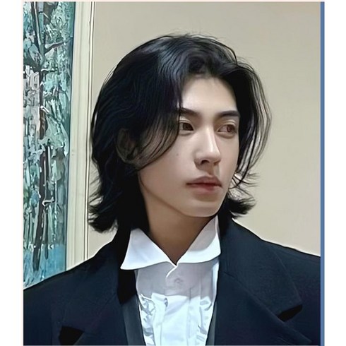 장발 울프컷 가발 남자 남성 꽃미남 아이돌 머리, 블랙울프컷, 1개