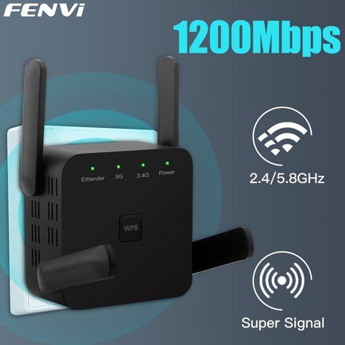 FENVI 와이파이 증폭기 - FENVI 와이파이 리피터 라우터 듀얼 밴드 확장기 증폭기 장거리 네트워크 와이파이 신호 부스터 AP 5Ghz 1200Mbps 2.4G 5GHz, EU 플러그, 1개