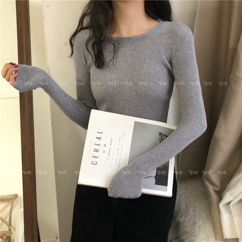 2023년 가성비 최고 골지 - 여성 베이직 스판 골지 라운드 니트 긴팔