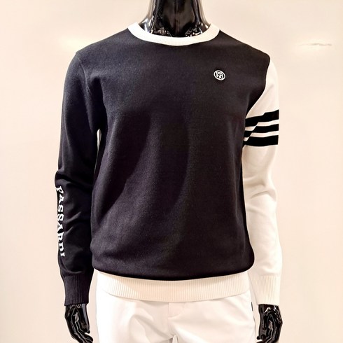 [파사디] 남성 라운드 넥 심플한 니트 티셔츠 블랙 Q22FKP212MBK