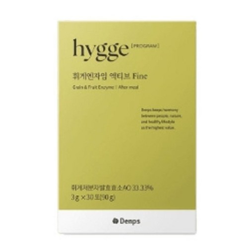 덴프스 휘게엔자임 액티브 엑티브 효소 fine 파인 저분자 생균 발효효소 아밀라아제 프로테아제 탄수화물 단백질 분해효소 소화기능보조 직장인 주부 중 장년 부모님 멜라트리약통, 1개, 30포