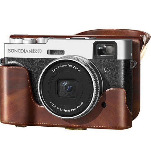 Songdian 4K 레트로 디지털 카메라 + 128GB 메모리 카드 레더 케이스, DC202-AF (블랙)