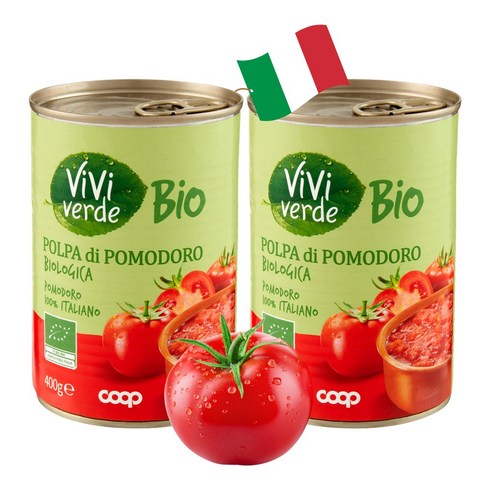 COOP 비비베르데 유기농 폴파 디 포모도로 토마토 퓨레 400g 2캔, 2개