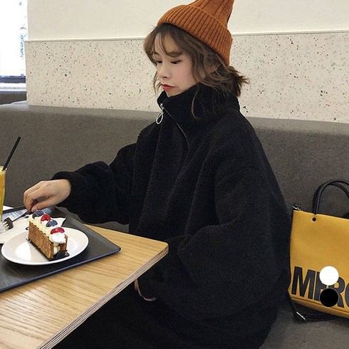 라라벨 여성용 하이넥 무지 포근한 덤블 퍼 반집업 긴팔 데일리 맨투맨