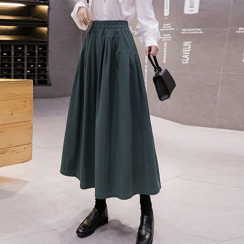 다이뻐 리틀깽스 가을겨울 도톰한 두꺼운 데일리 핏이예쁜 주머니 포켓 핀턱주름 플리츠 A라인 코튼 면 롱스커트
