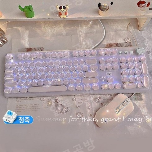 조약돌키보드 기계식 청축 얼음키보드 K520, 투명, 키보드+마우스 세트