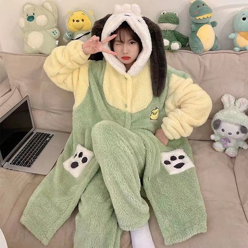 fooi 코지 바둑이 고급 극세사 파자마 상하의 세트