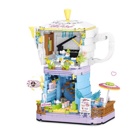 [블럭팜] 미니블럭 요정마을 DIY 하우스 키덜트 어린이 장난감 선물, DIY2층까페