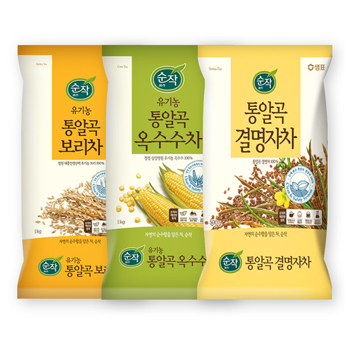 샘표 순작 통알곡 보리차 1개 +옥수수차 +결명자차 1kg 1개 (총3개), 3개