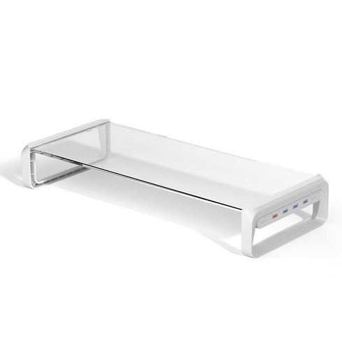 모니터받침대usb - 클라빙 강화 유리 모니터 받침대 스탠드 USB 포트 화이트/블랙, 화이트