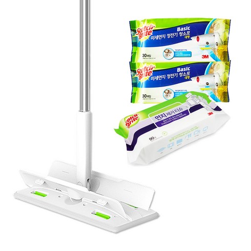 쓰리엠 대형 올터치 더블액션 막대걸레 + 쓰리엠 미세먼지 정전기 청소포 60매 + 먼지 제거 티슈 90매, 1세트