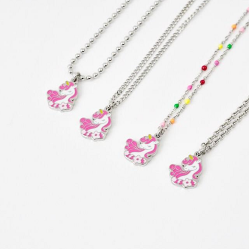어린이 아기 돌선물 핑크 유니콘 써지컬스틸 미아방지 목걸이, 고방체인, 아동용(38cm+3.5cm)