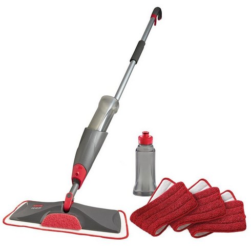 Rubbermaid 극세사 Reveal 스프레이 대걸레 바닥 청소 키트 습식 패드 3개 및 건식 사용을 위한 솔루션 리필 가능한 병 1개 세척 재사용 무선 모든 유형에 적합, 접을 수 있는 디자인