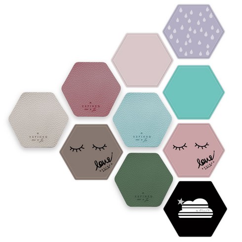 2023년 가성비 최고 리파인드6 - 리파인드 국산 무독성 실리콘 티코스터 티매트 6각형 컵받침, 가죽6각컵받침-블랙