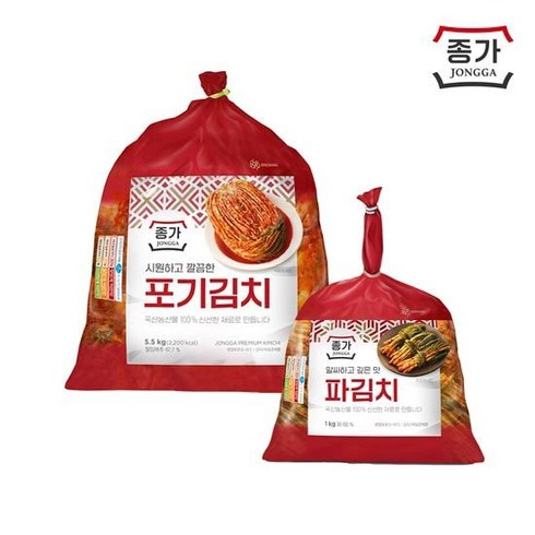  종가 중부식 포기김치 11kg (5.5kg X 2 - 종가 종가집 중부식 포기김치 5.5kg + 파김치 1kg, 단품