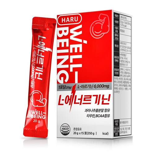 하루웰빙아르기닌 - 하루웰빙 L-에너르기닌 L아르기닌 6000mg BCAA함유 20g x 15포, 300g, 1개