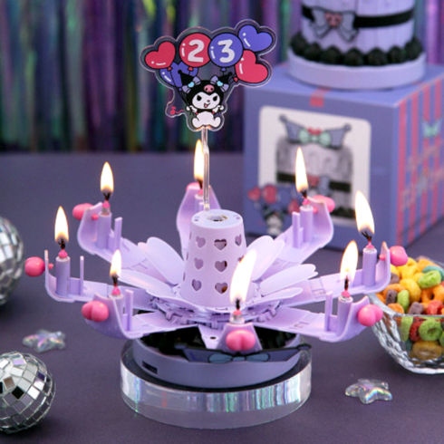 쿠로미 이츠초타임 쿠로미초 회전초 촛불 산리오 생일초 파티용품 연꽃초, 1개