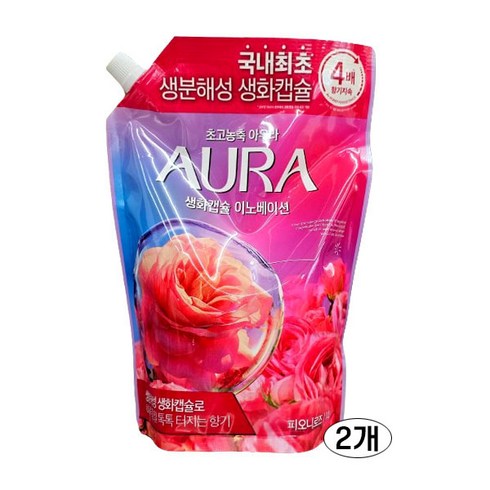 AURA 생화캡슐 섬유유연제 피오니로즈 리필, 1L, 2개