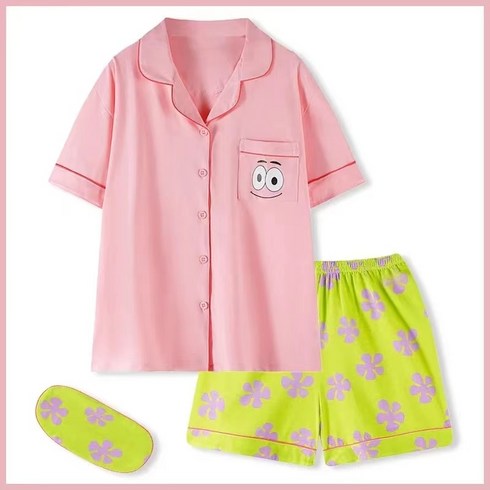 에이엠 스폰지밥 뚱이 반팔 순면 수면 잠옷 상하세트 남 여 커플잠옷