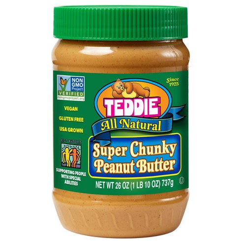 Teddie All Natural Super Chunky Peanut Butter 테디 슈퍼청키 무설탕 땅콩버터 피넛버터 737g 6팩, 6개