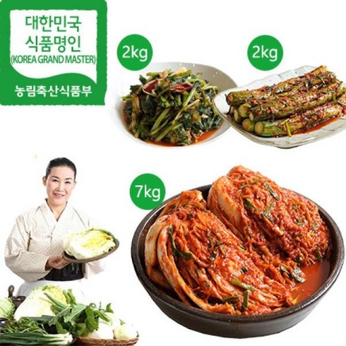 박막례 손맛 포기김치 7kg  열무김치 2kg - 유정임 유정임김치(포기7kg+열무2kg+오이소박이2kg), 1, 1