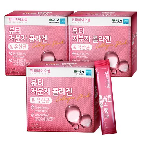 한국바이오셀 뷰티 저분자 콜라겐 유산균 3세트(2g x 90포) 3개월분, 60g, 3개