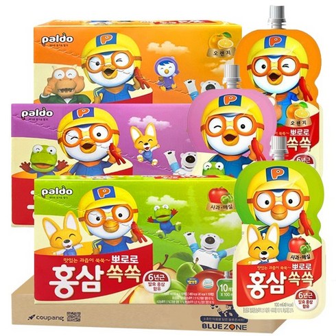 블루존 아이 건강간식 팔도 뽀로로 홍삼 쏙쏙 3종 30입 (사과매실+포도블루베리+오렌지), 30개, 30ml