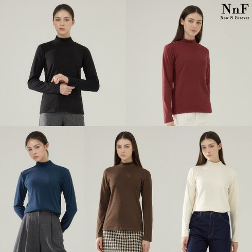 [KT알파쇼핑]NNF 23FW 여성 기모 모크넥 티셔츠 5종