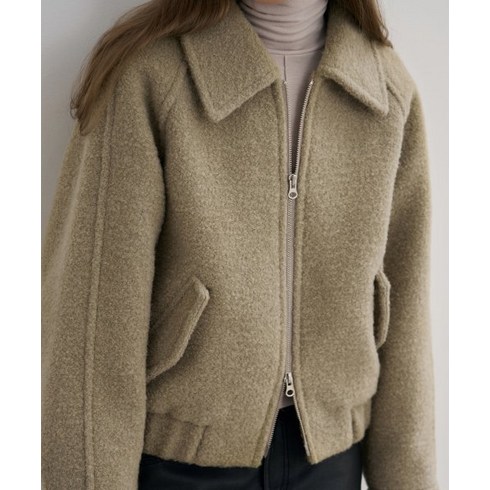 DRAWFIT WOMEN 알파카 부클 밴딩 집업 숏 코트 [KHAKI GREY] ALPACA BOUCLE BANDING ZIP-UP SHORT COAT