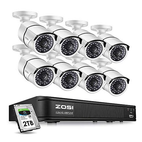 ZOSI 8-Channel HD-TVI 1080p Security Camera System Surveillance DVR Recorder with (8) 2.0MP 1920TVL Indoor/Outdoor Bullet Cameras 100ft Night Vision, 1, 기타