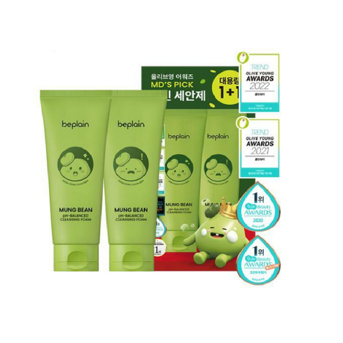비플레인 녹두 약산성 클렌징폼 더블 세트, 160ml, 6개